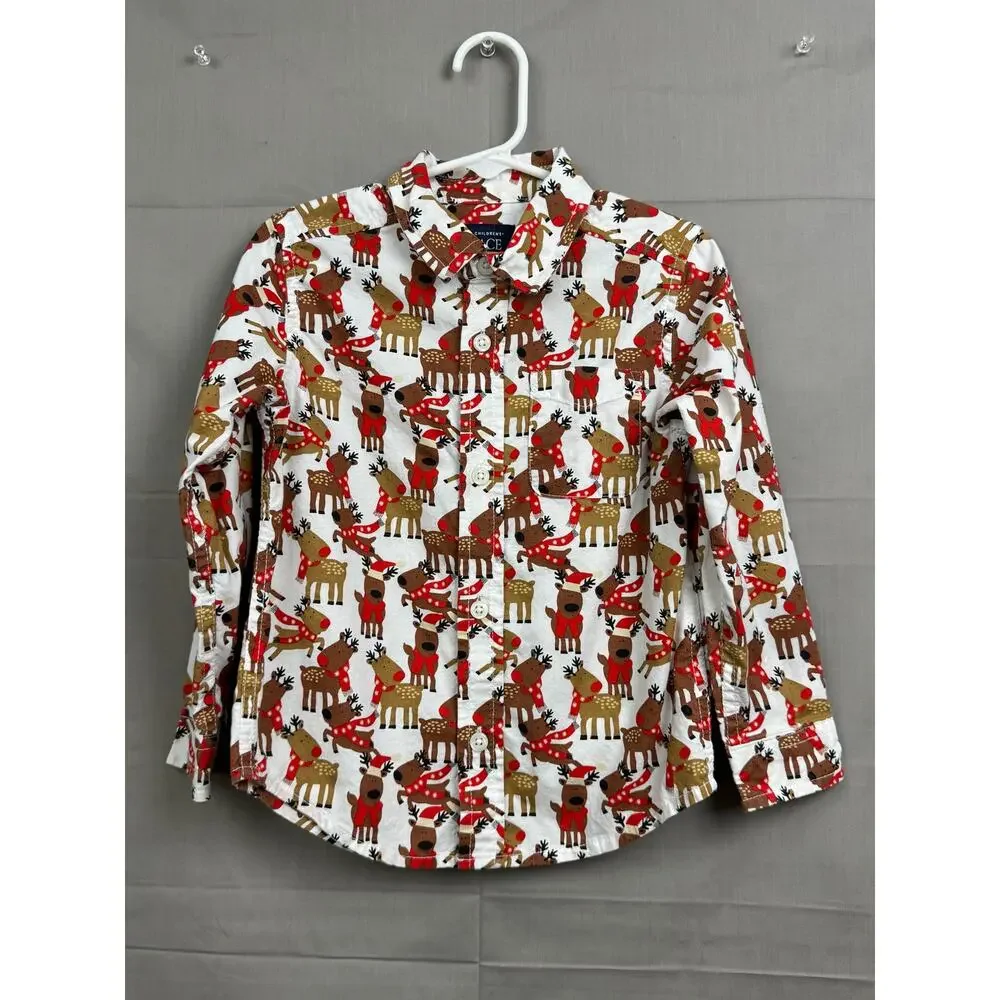 The Children's Place Toddler Boy Festive Reindeer Long Sleeve Shirt, Size 3T EUC